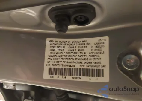 2016 Honda Civic Ex-T z USA, uszkodzony, nr VIN 2HGFC1F31GH653209